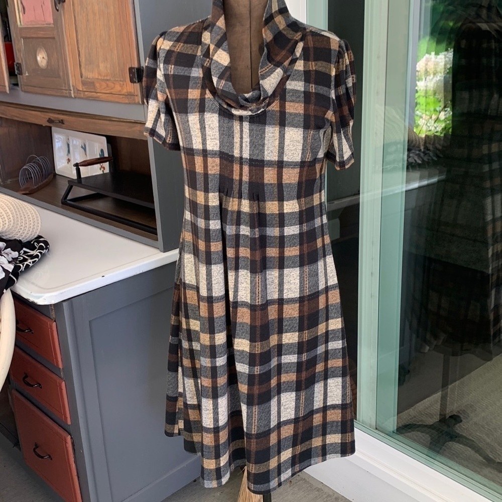 Jessica Howard dress autumn plaid fall fabric short sleeve sz 10 fully lined